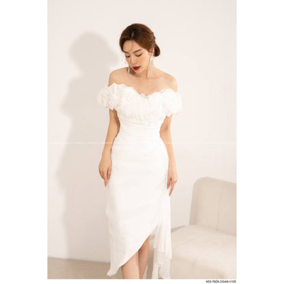 Shilla White Ruffle Split Dress