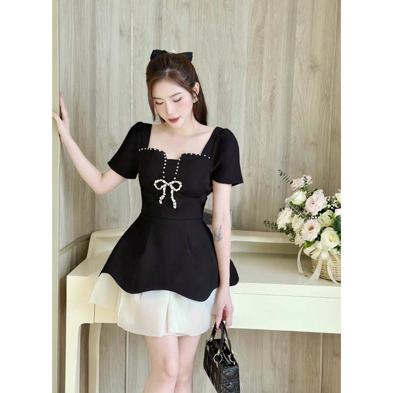 KHAU DESIGN Elegant Black Bow Dress