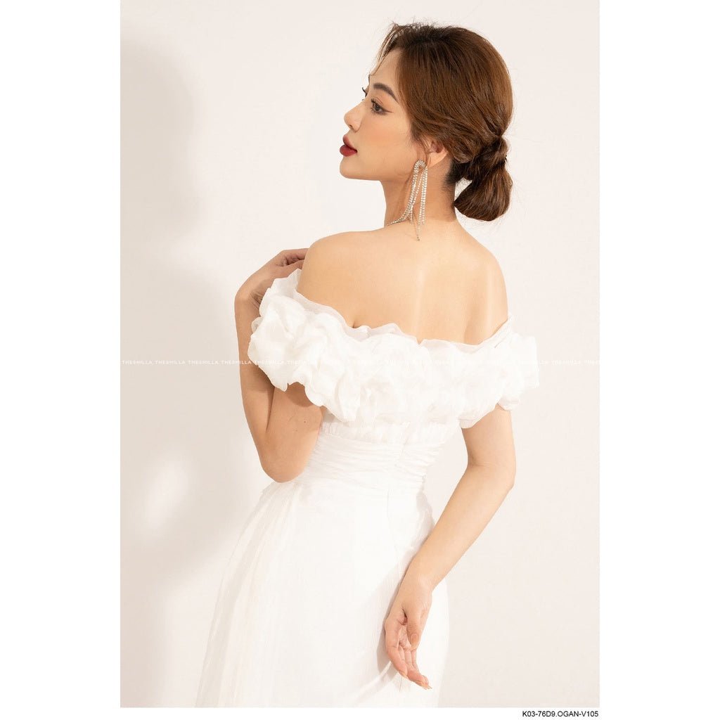 Shilla White Ruffle Split Dress