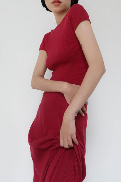 Red Ribbed Knit Dress
