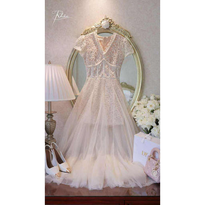 Cream Lace Gem Dress