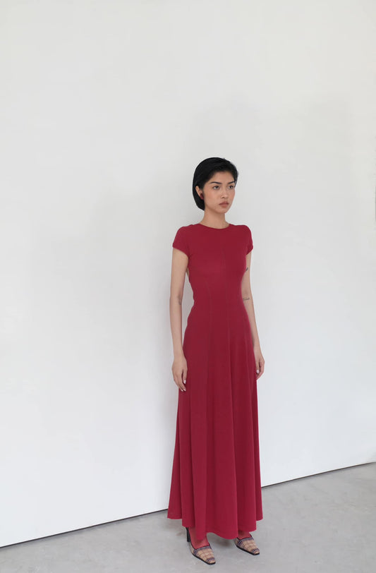 Red Ribbed Knit Dress