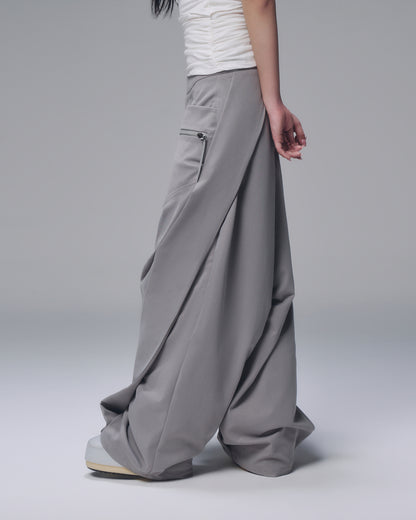 Minimalist grey trousers – back view on model