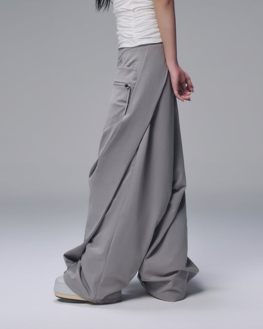 Minimalist grey trousers – back view on model