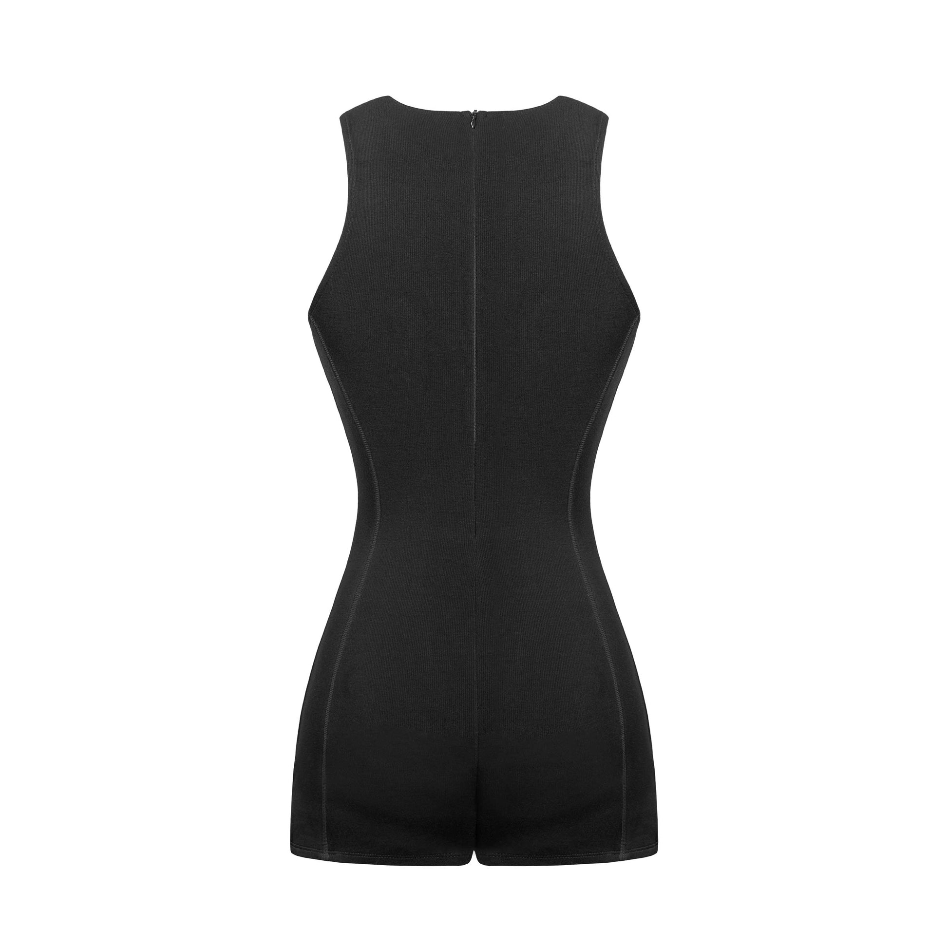 Black romper on a white background