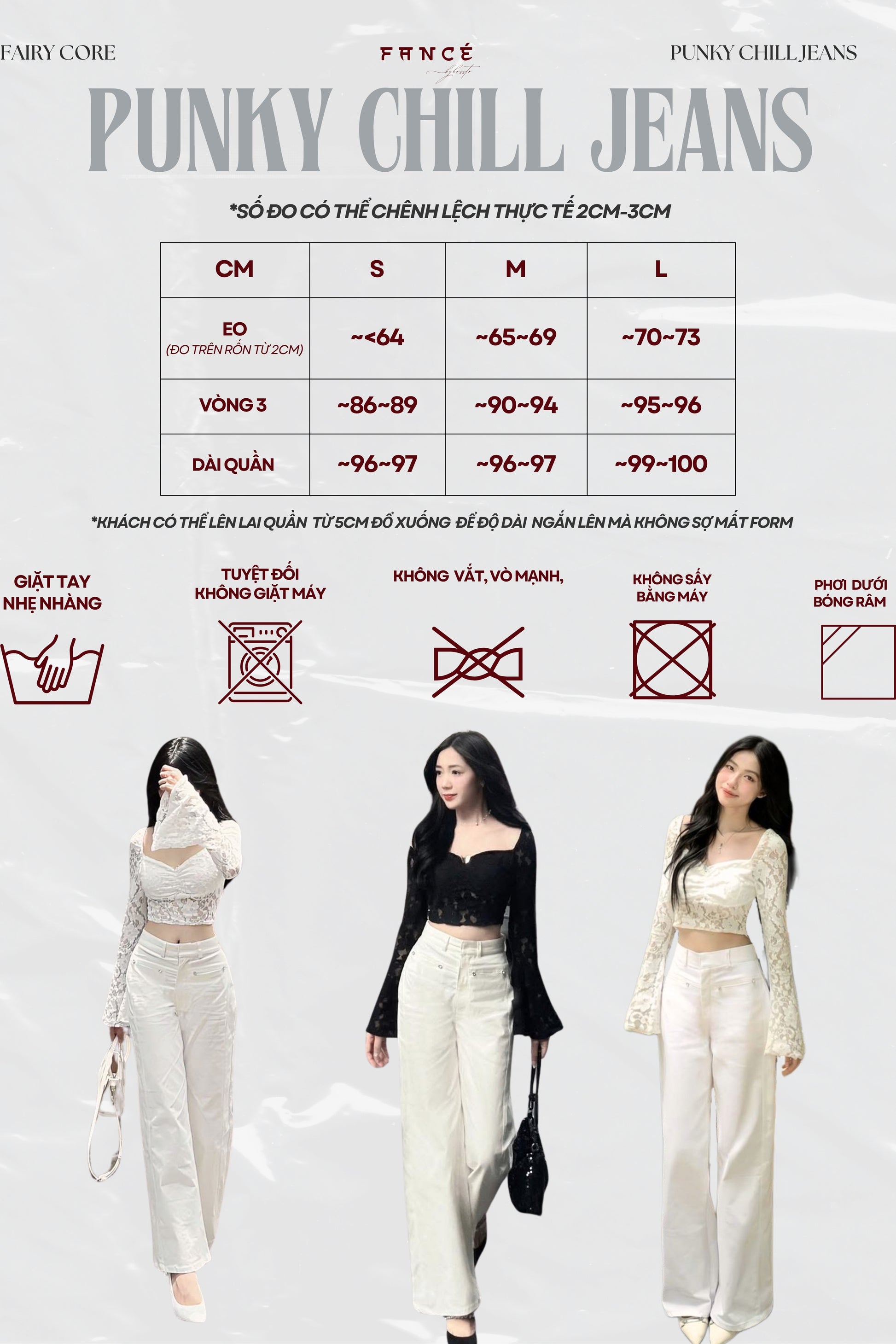 Punky Chill Jeans size chart with models wearing the jeans.