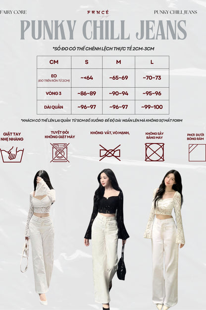 Punky Chill Jeans size chart with models wearing the jeans.