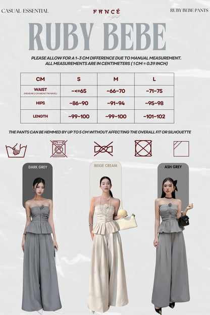 Measurement chart and color options for a dress with model wearing examples.
