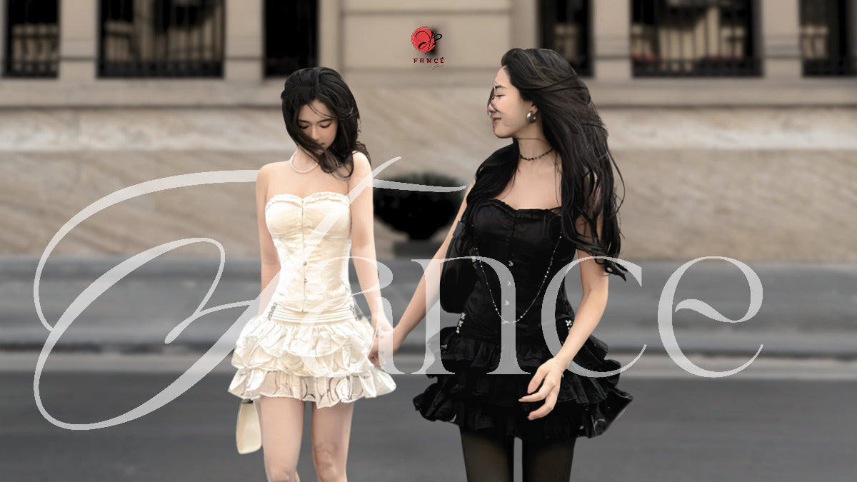 Two women holding hands in front of a building with 'Zacne' branding.