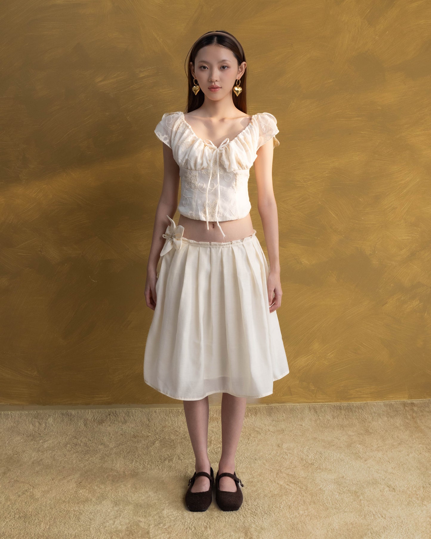 Pleated Linen Blend Midi Skirt with Silk Lining