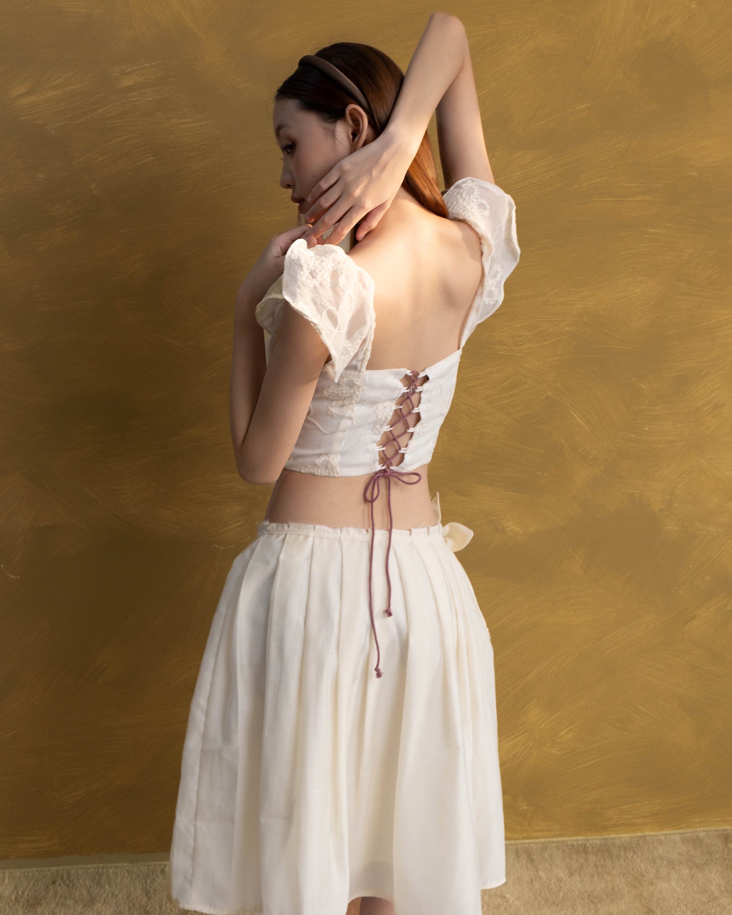 Pleated Linen Blend Midi Skirt with Silk Lining