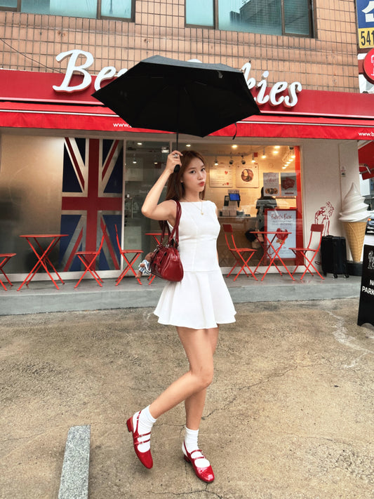 Mini dress with built-in shorts and plaid lining