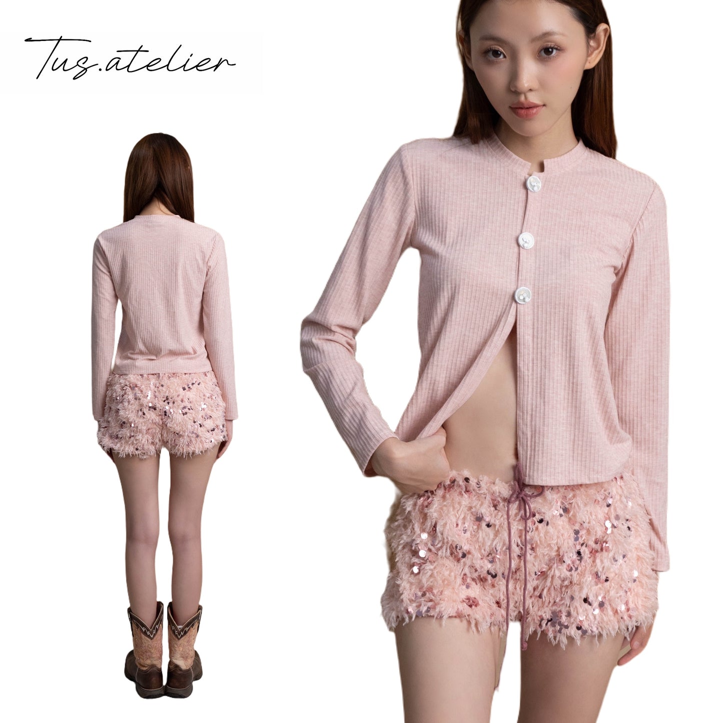 Bunny Ribbed Knit Long-Sleeve Top