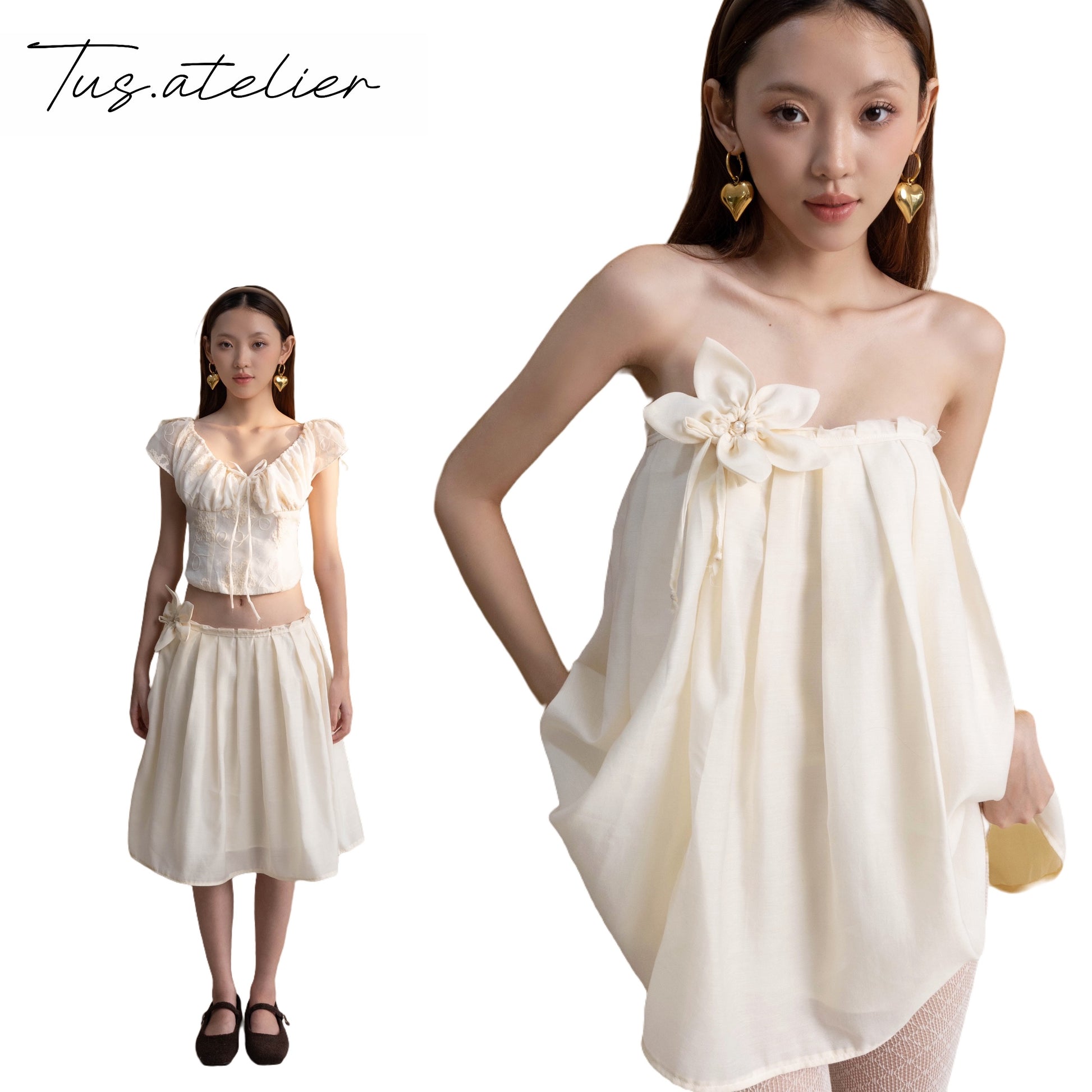 TUS ATELIER pleated linen midi skirt with silk lining
