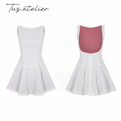 TUS ATELIER white boat neck mini dress