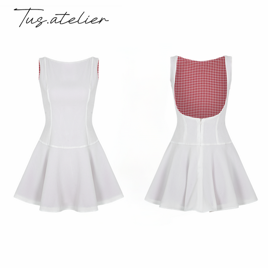 TUS ATELIER white boat neck mini dress