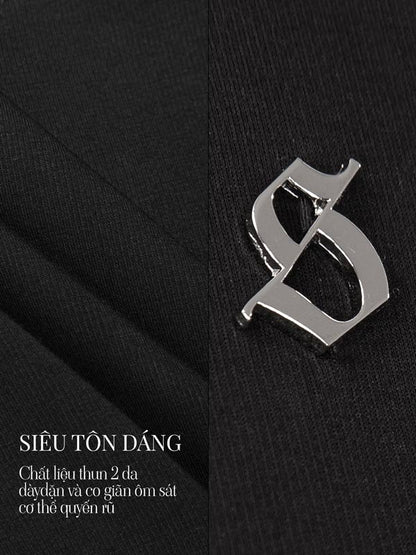 Metallic logo on a black background