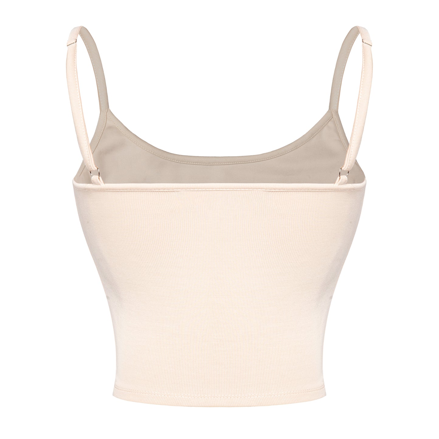 Beige tank top with thin straps on a white background