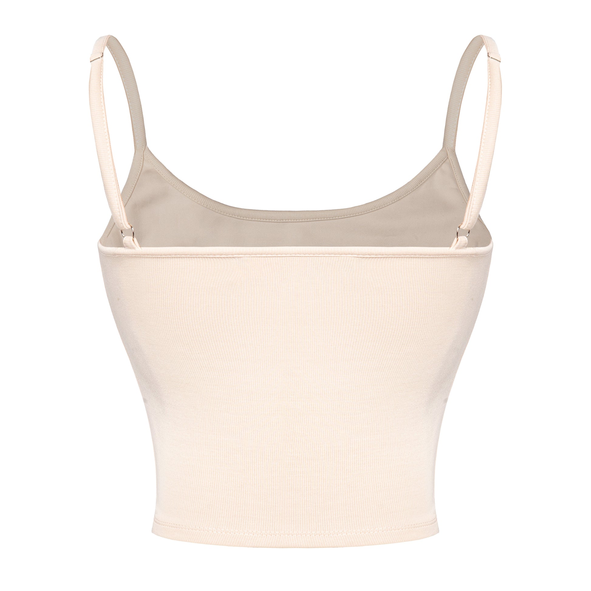 Beige tank top with thin straps on a white background