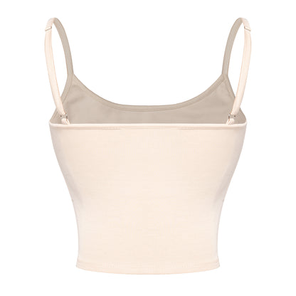 Beige tank top with thin straps on a white background