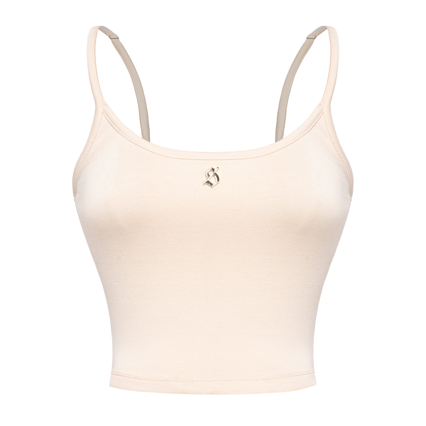 Beige crop top with thin straps on a white background