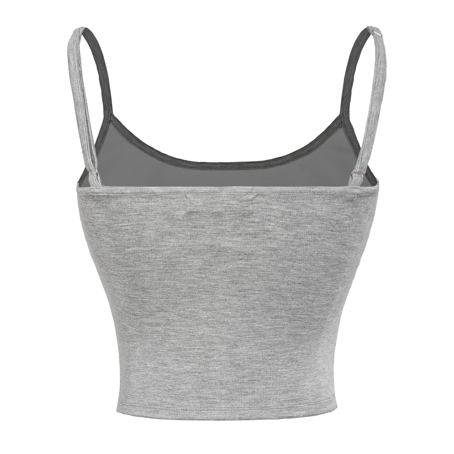 Gray crop top with thin straps on a white background