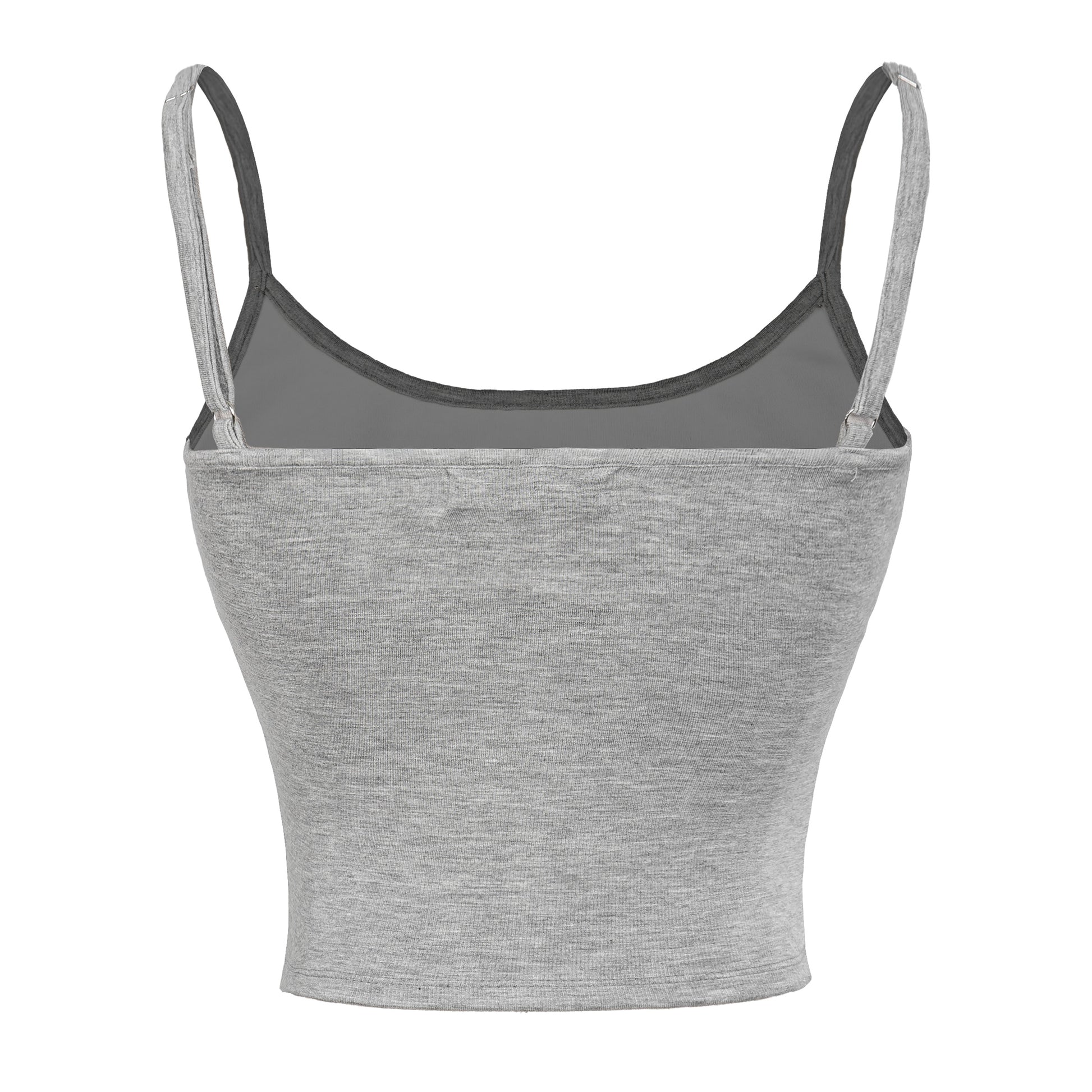 Gray crop top with thin straps on a white background