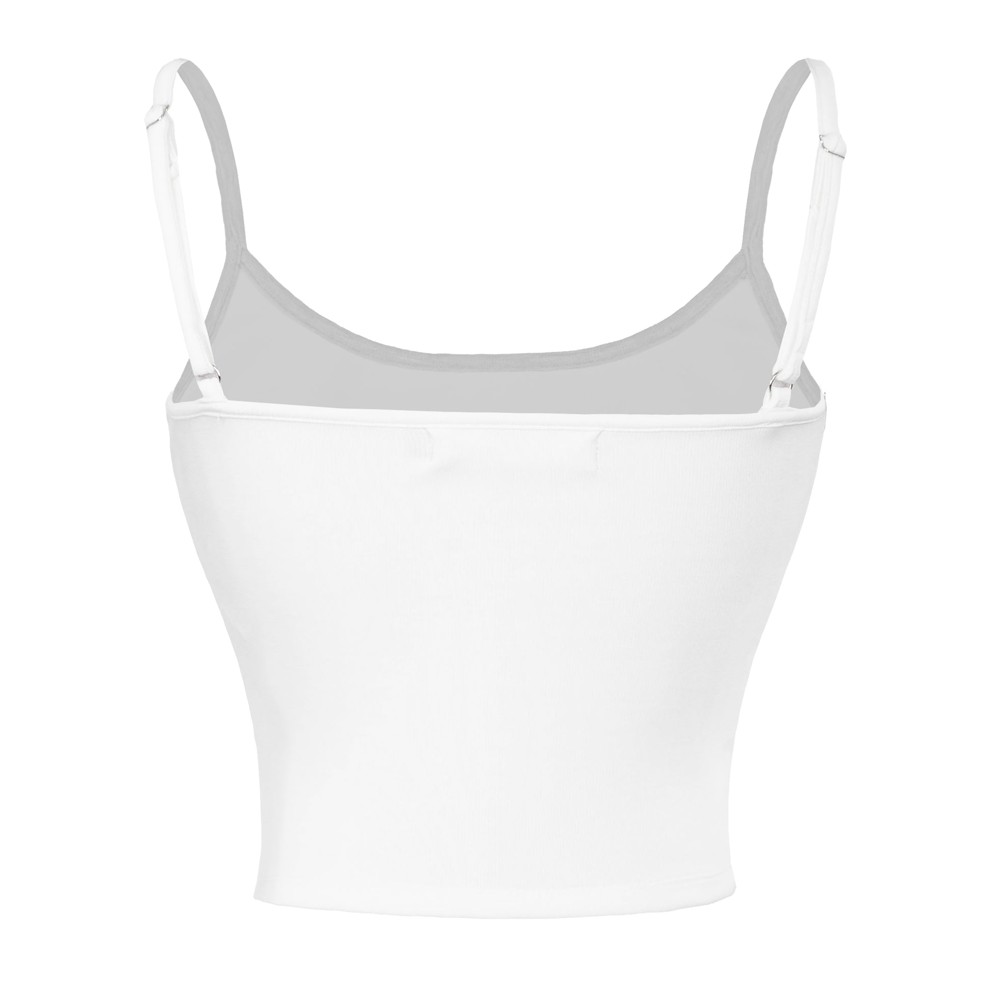 White crop top with thin straps on a white background