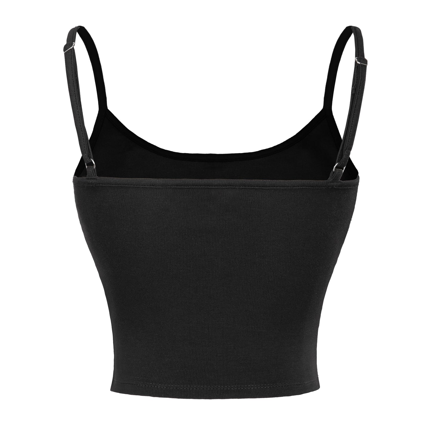 Black crop top with thin straps on a white background