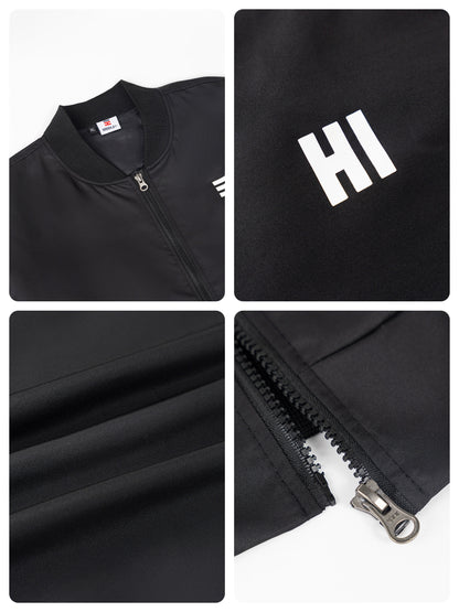 Black jacket with 'HI' logo and zipper details