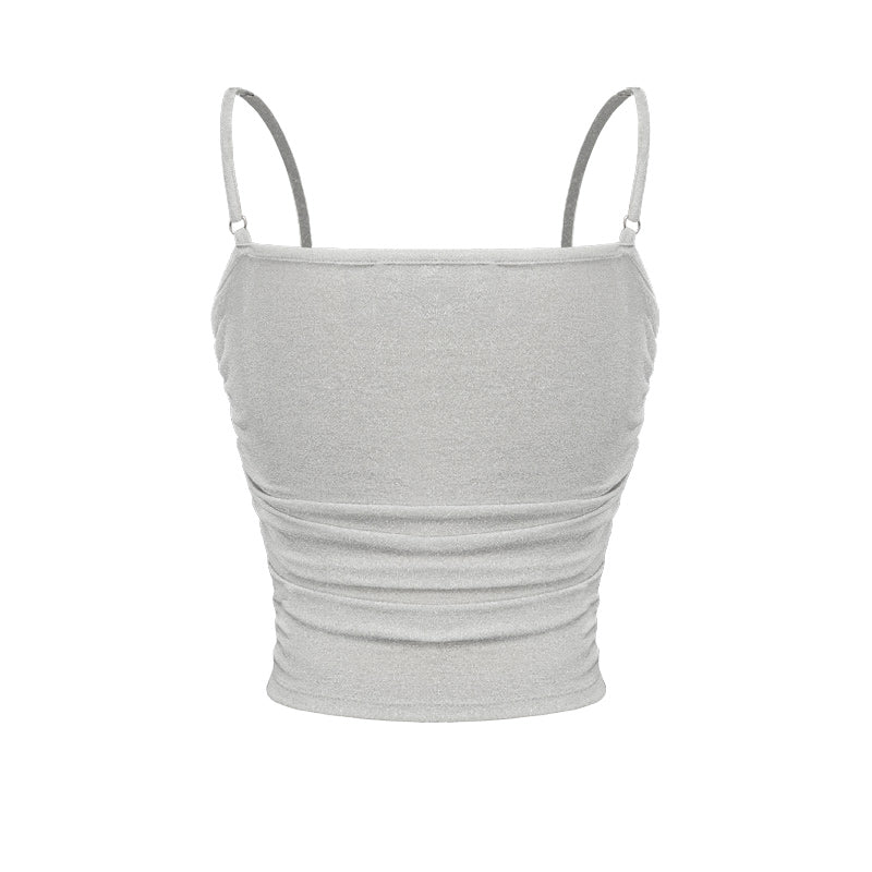 Gray crop top with thin straps on a white background