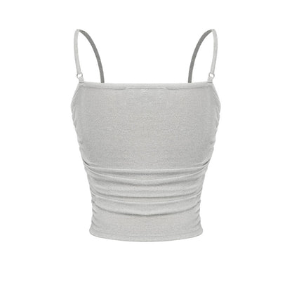 Gray crop top with thin straps on a white background