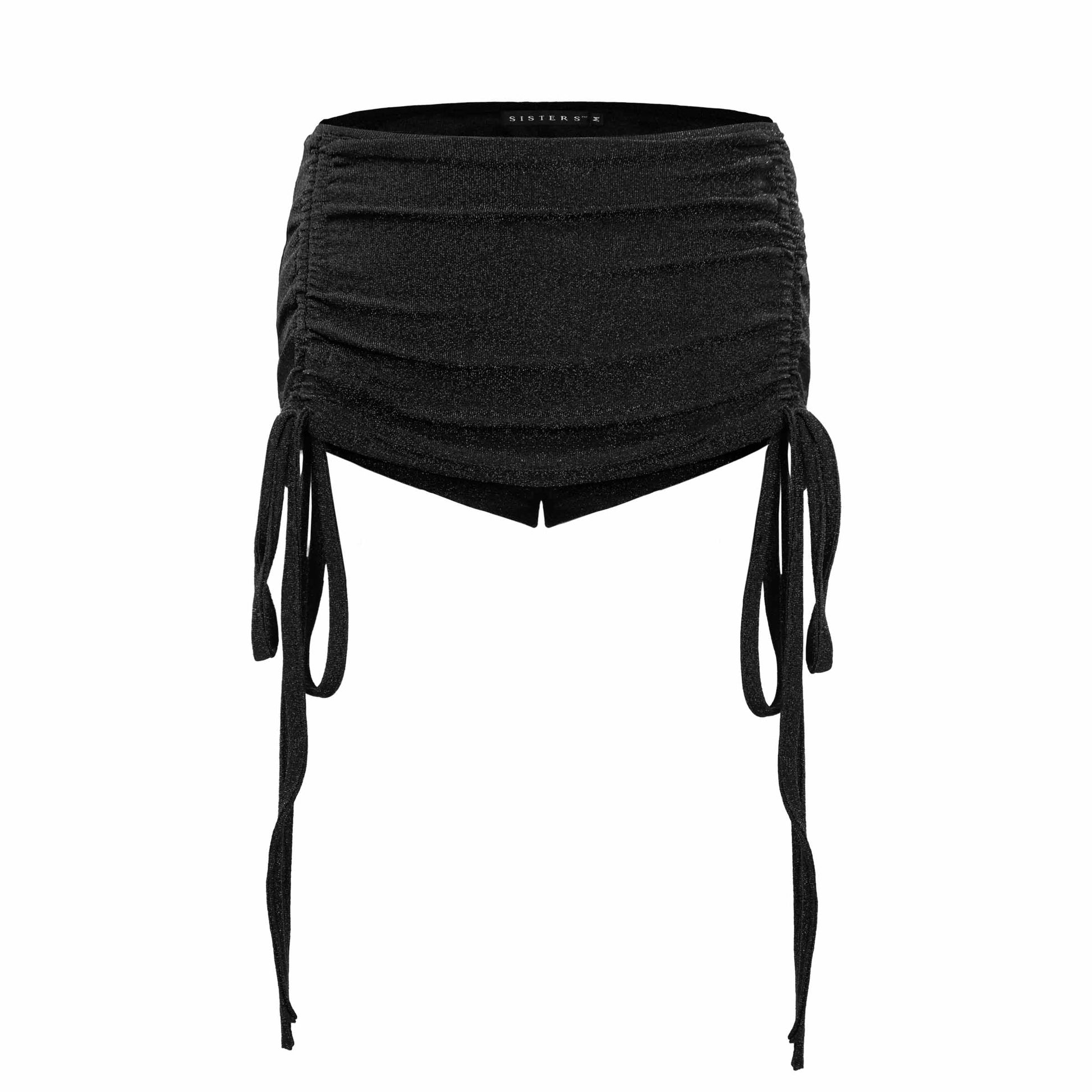 Black waist cincher with ties on a white background
