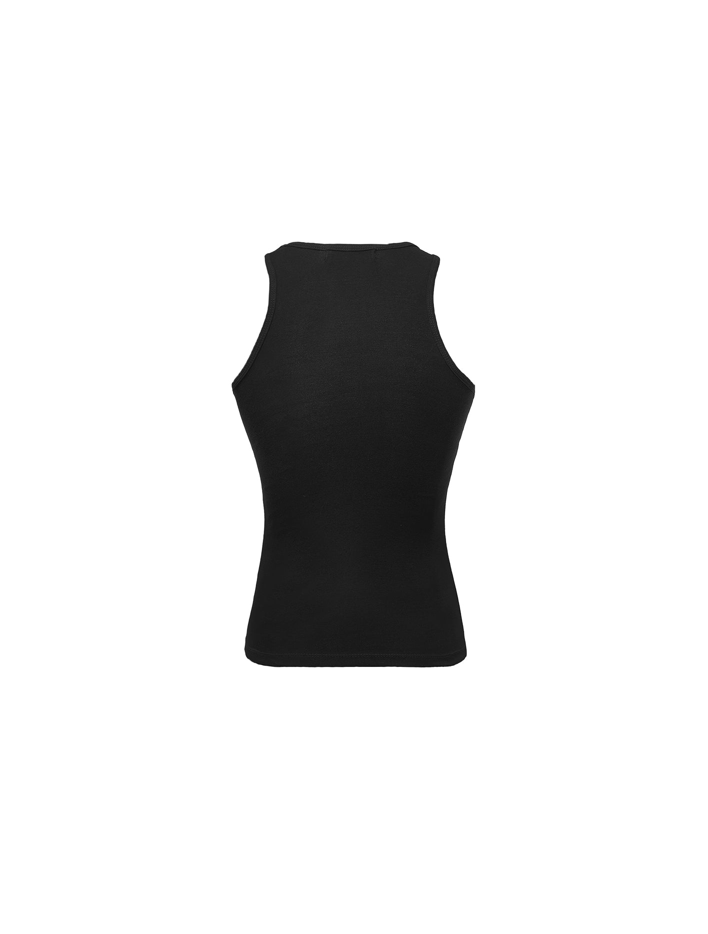 Black sleeveless top on a white background