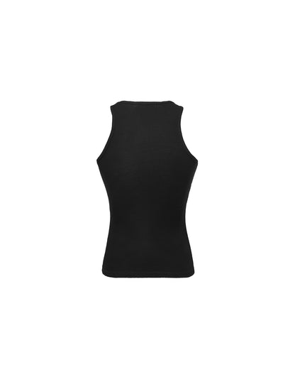 Black sleeveless top on a white background