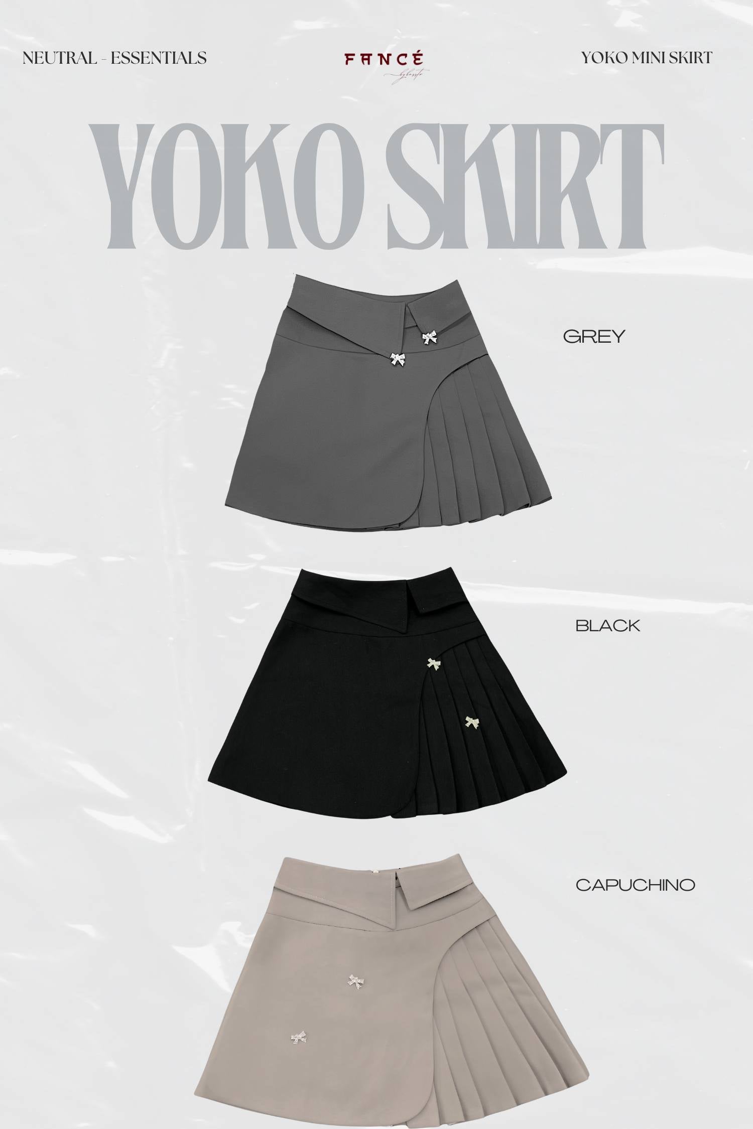 Yoko skirt in gray, black, and capuchino on a white background