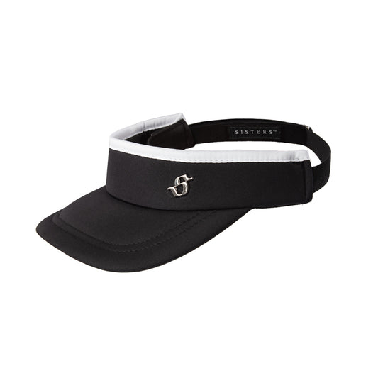 Black visor with white accents on a white background