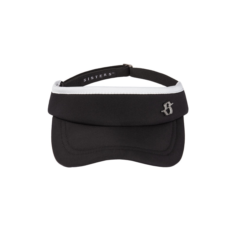 Black visor with white accents on a white background