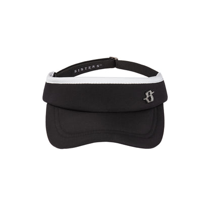 Black visor with white accents on a white background