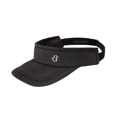 Black visor cap with brand logo on a white background