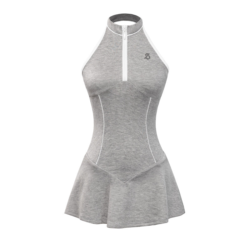 Gray athletic dress with a zipper on a white background