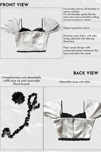 Black and white lingerie set with detailed features on a light gray background