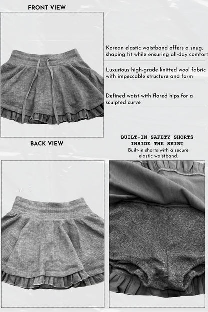 Gray skirt with built-in safety shorts features on a white background