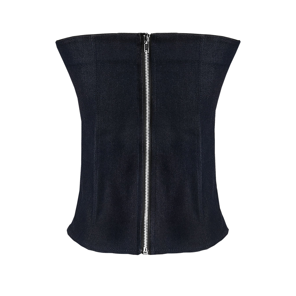 Black waist trainer with a zipper on a white background