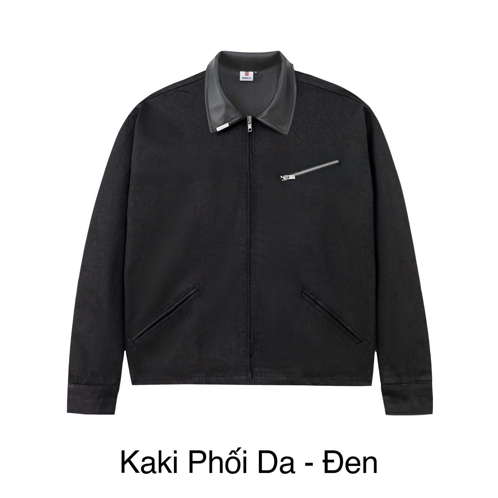 Black jacket with gray collar on a white background