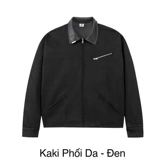 Black jacket with gray collar on a white background