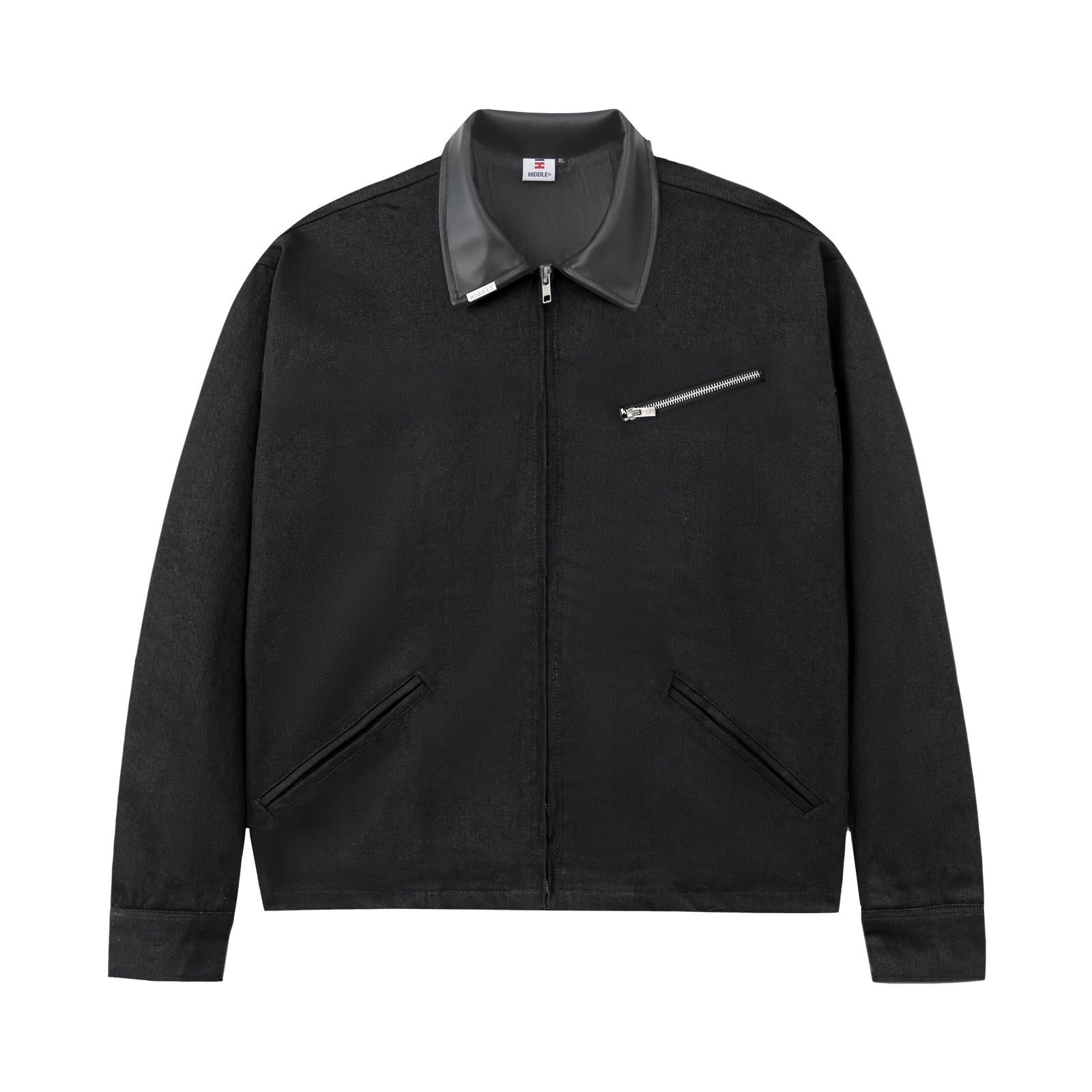 Black jacket with gray collar on a white background