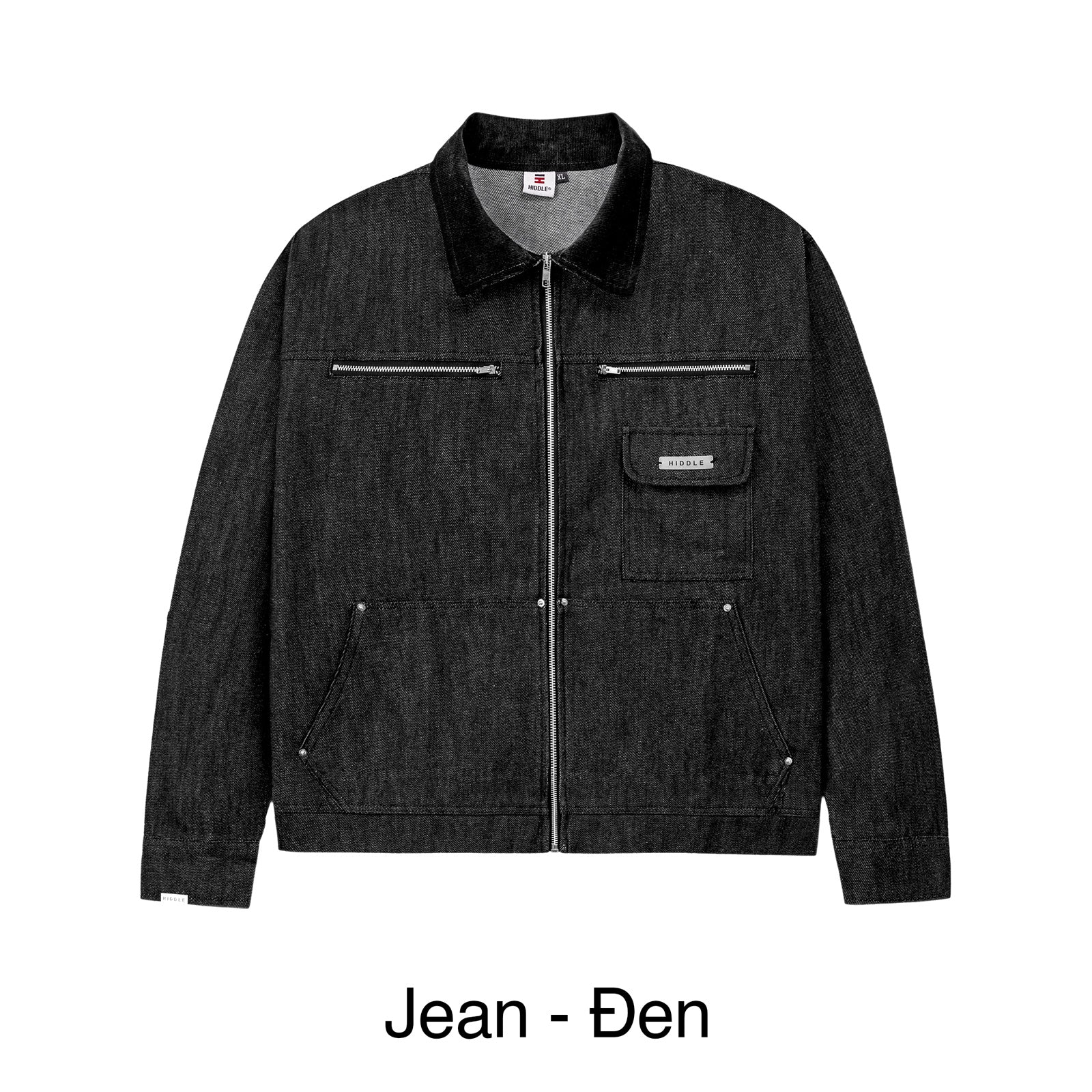 Dark denim jacket on a white background