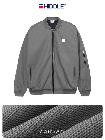 Gray jacket with Hiddle logo on a white background