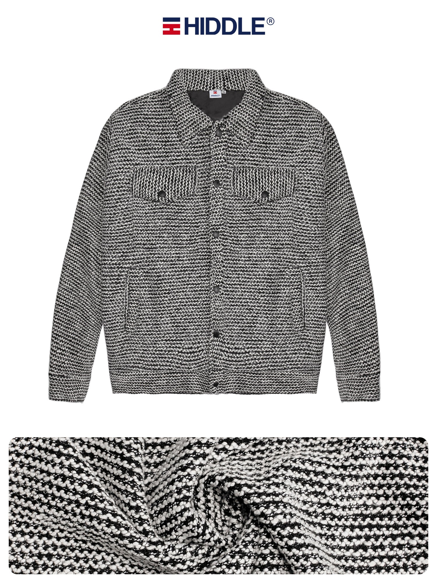 Gray textured shirt with Hiddle logo on a white background